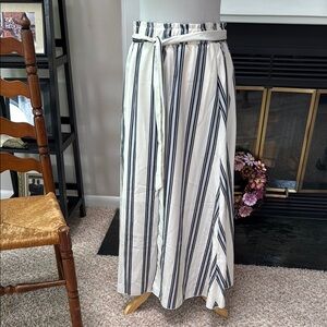 SHEIN White and Blue Maxi Wrap Skirt Tie Front Casual